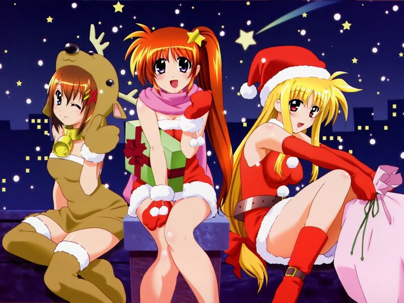 Three Girls in Holiday Costumes — Red