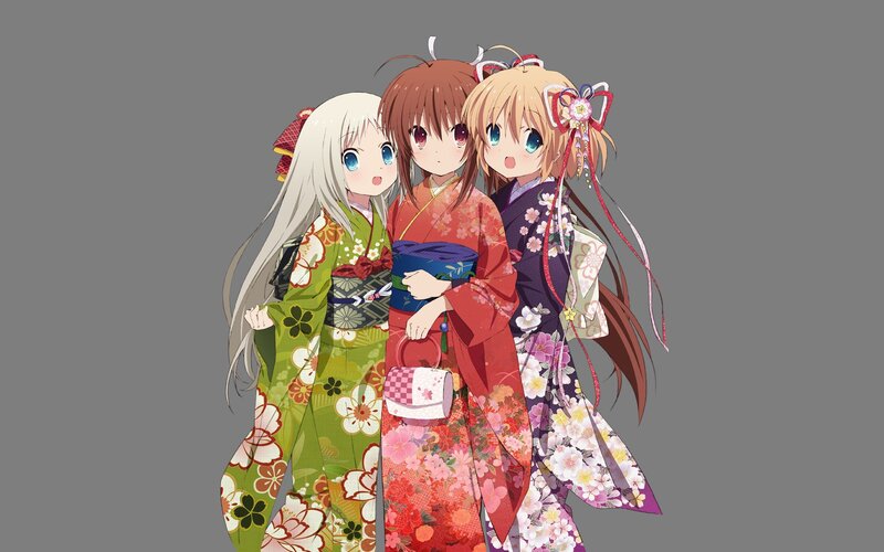 three girls in kimonos