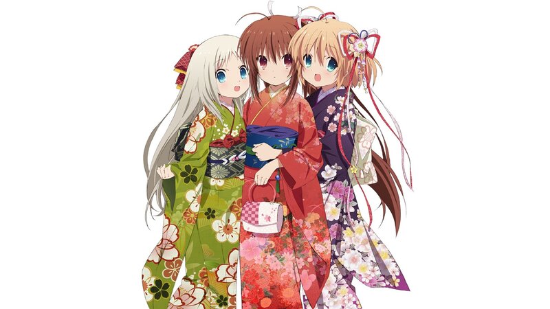 three girls in kimonos