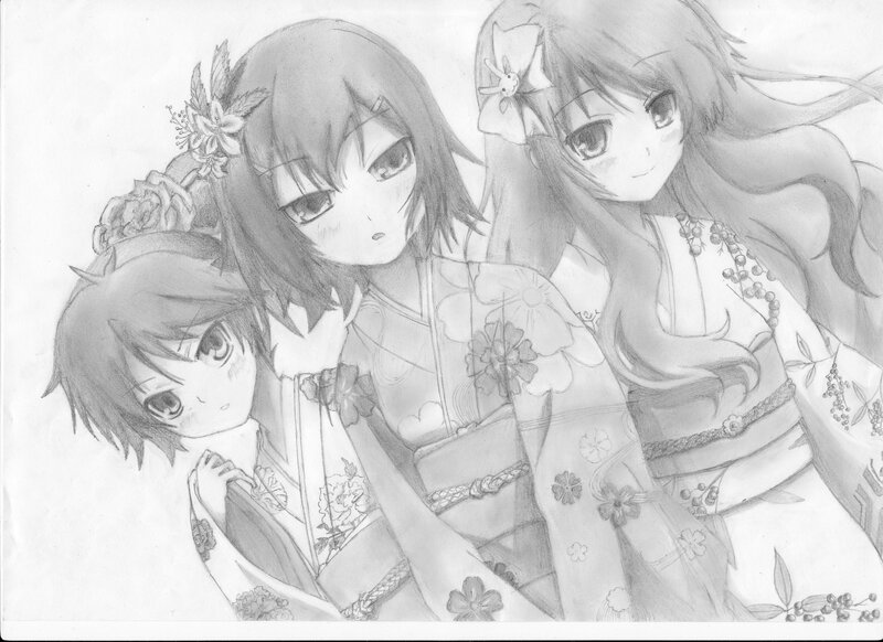 three girls in kimonos