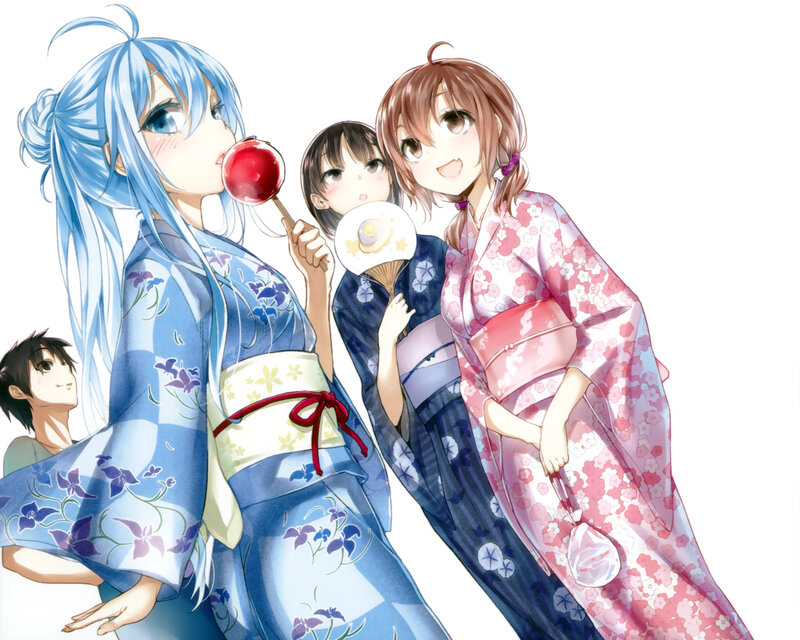 Three Girls in Kimonos — Blue, Cheerful