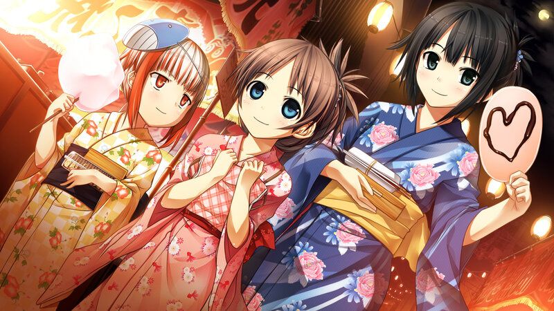 Three Girls in Kimonos — Blue, Festive