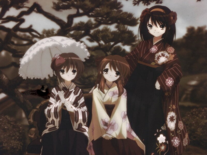 Three Girls in Kimonos — Brown