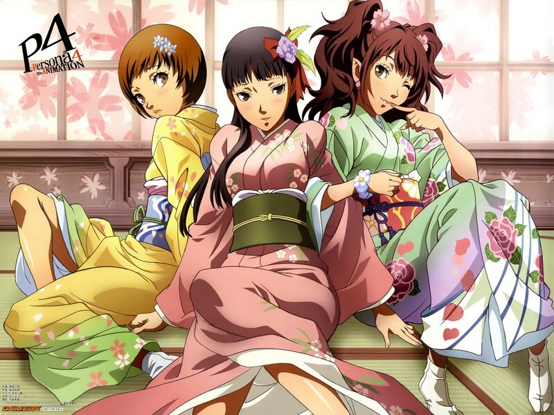 Three Girls in Kimonos — Pink, Calm, Spring, Anime
