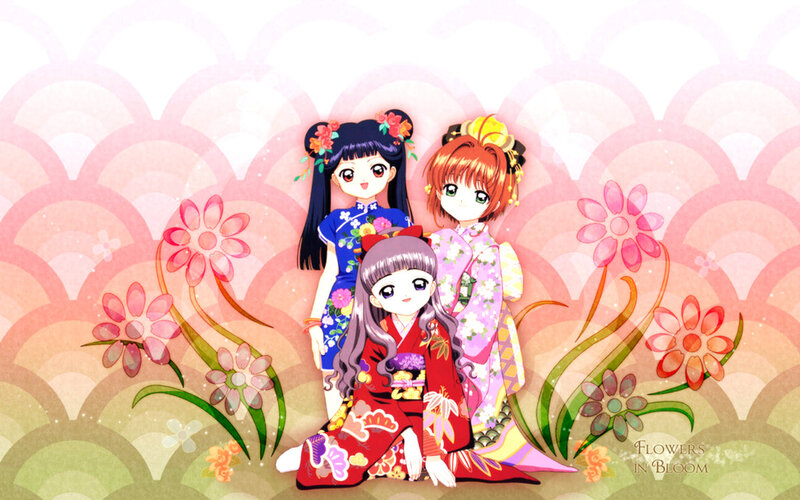Three Girls in Kimonos — Pink, Cheerful, Spring