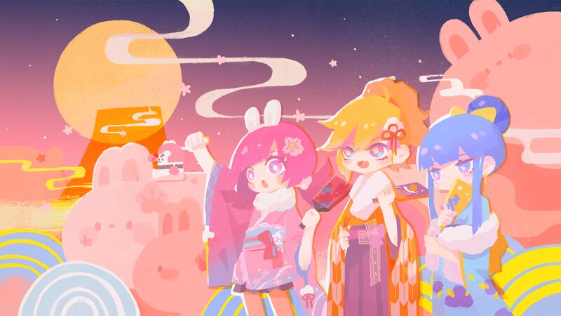 Three Girls in Kimonos — Pink, Dreamy
