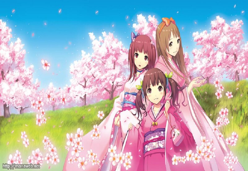 Three Girls in Kimonos — Pink, Serene, Spring