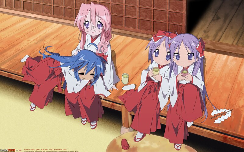 Three Girls in Kimonos — Red, Calm, Anime