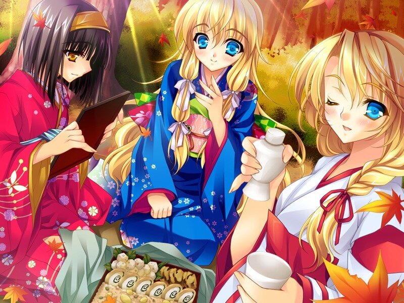 Three Girls in Kimonos — Red