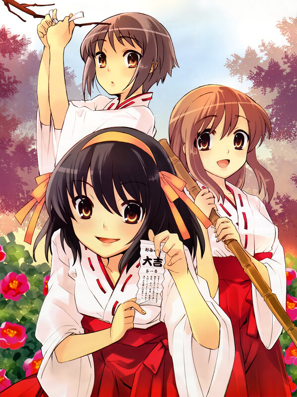 Three Girls in Kimonos — White