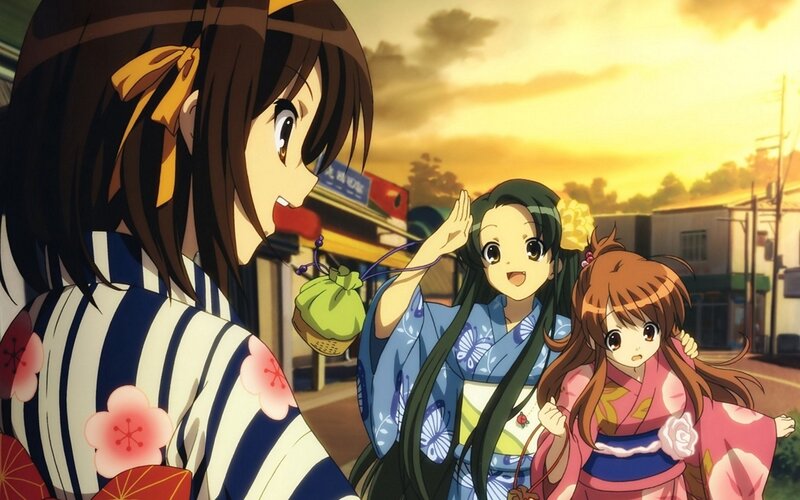 Three Girls in Kimonos — Yellow, Peaceful