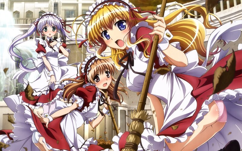 Three girls in maid outfits