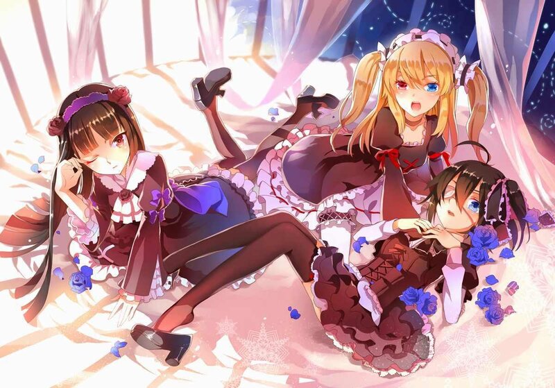 Three girls in maid outfits