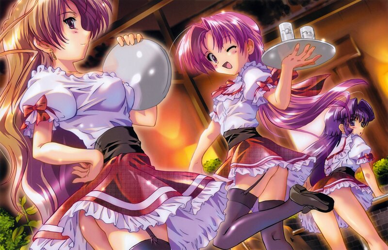 Three girls in maid outfits