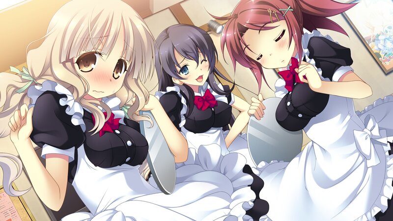 three girls in maid outfits