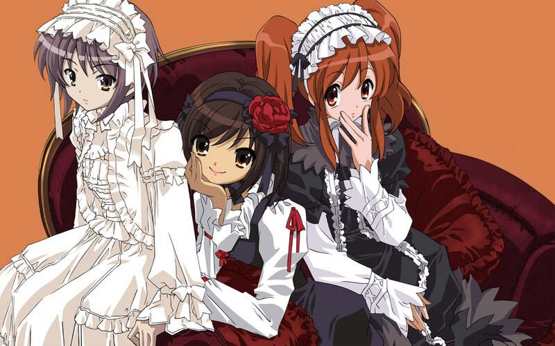 three girls in maid outfits