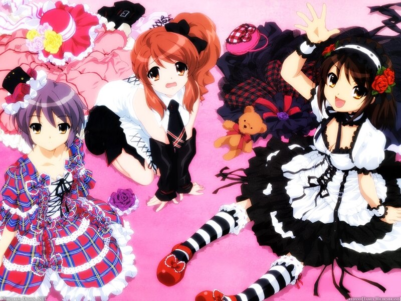 Three Girls in Maid Outfits — Pink, Playful, Anime