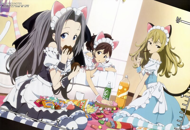 Three Girls in Maid Outfits — White, Playful, Afternoon, Anime