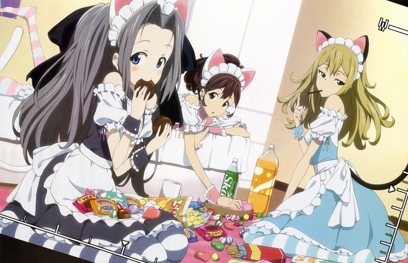 Three Girls in Maid Outfits — White, Playful, Afternoon