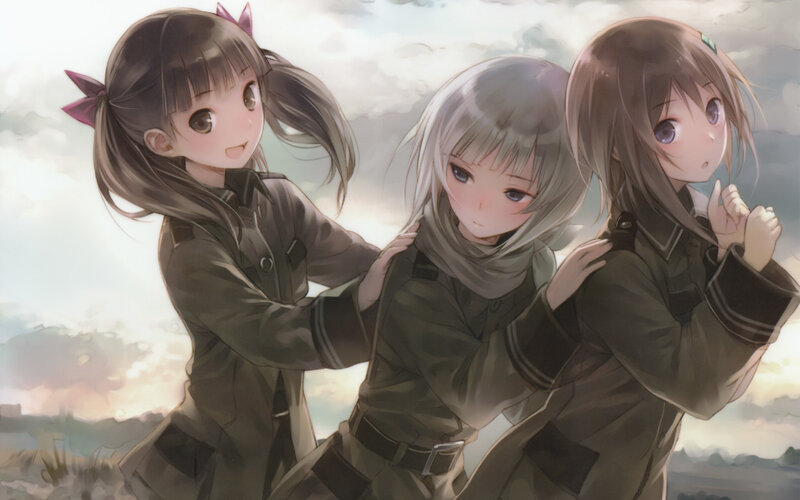 three girls in military uniforms