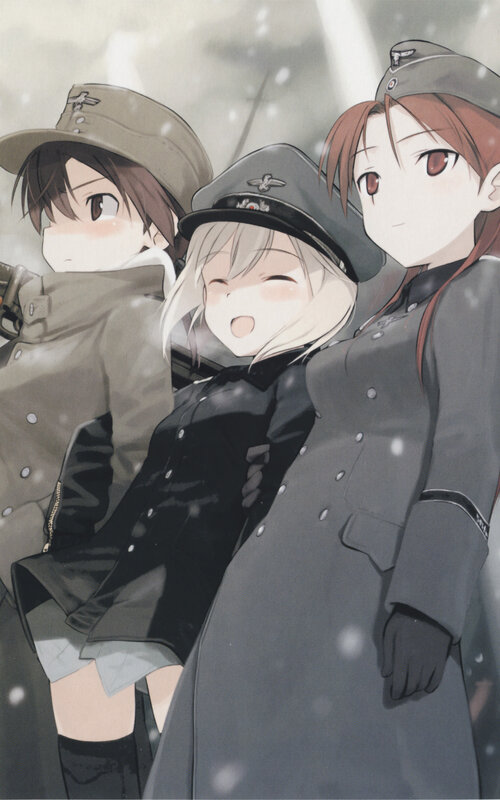Three girls in military uniforms