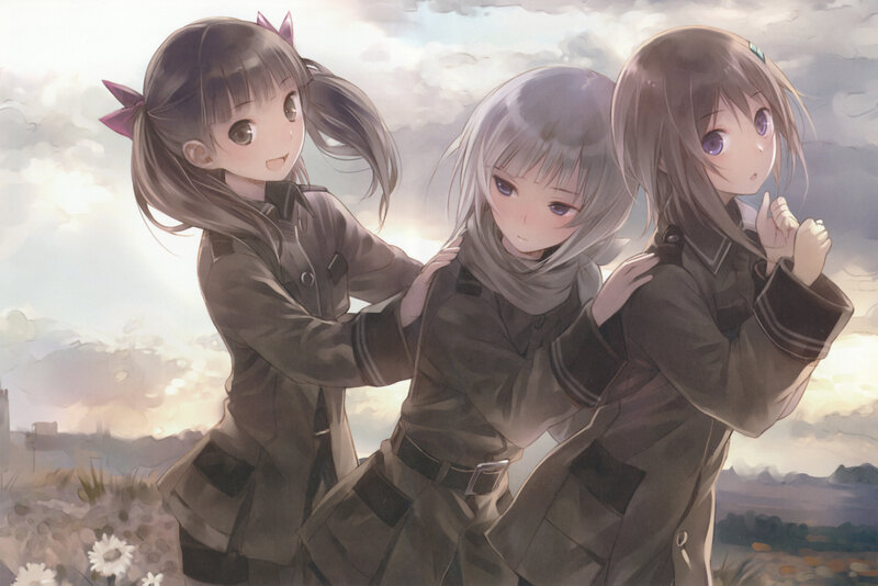 Three girls in military uniforms