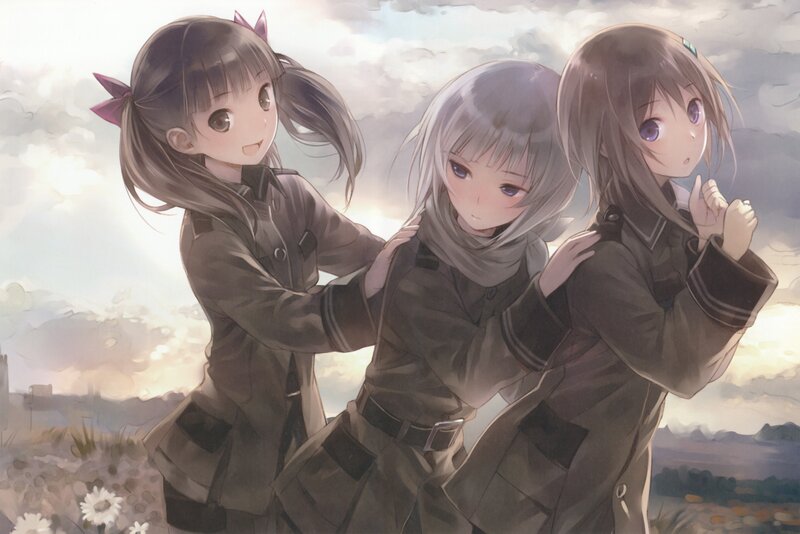 Three girls in military uniforms
