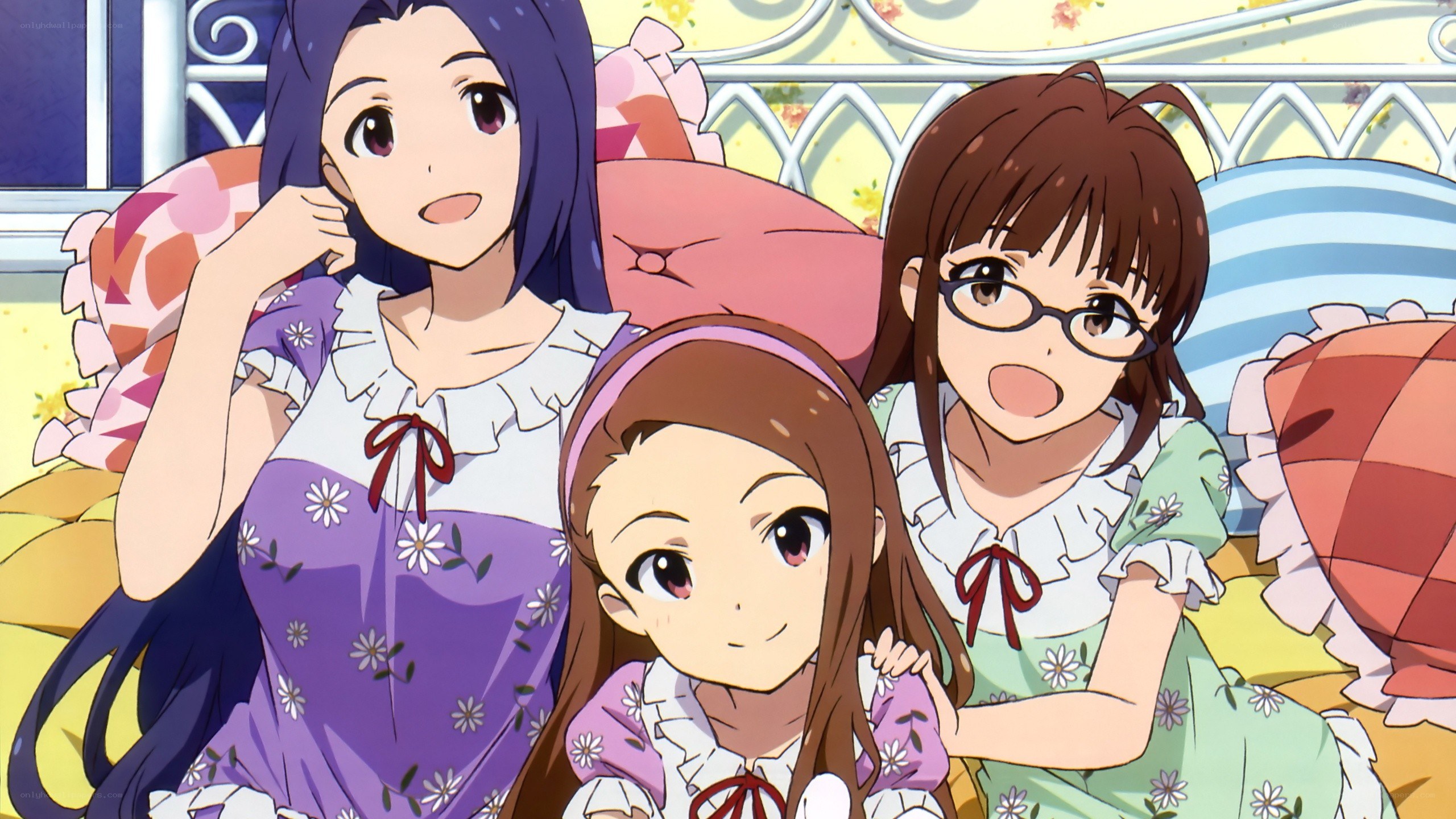 three girls in pajamas