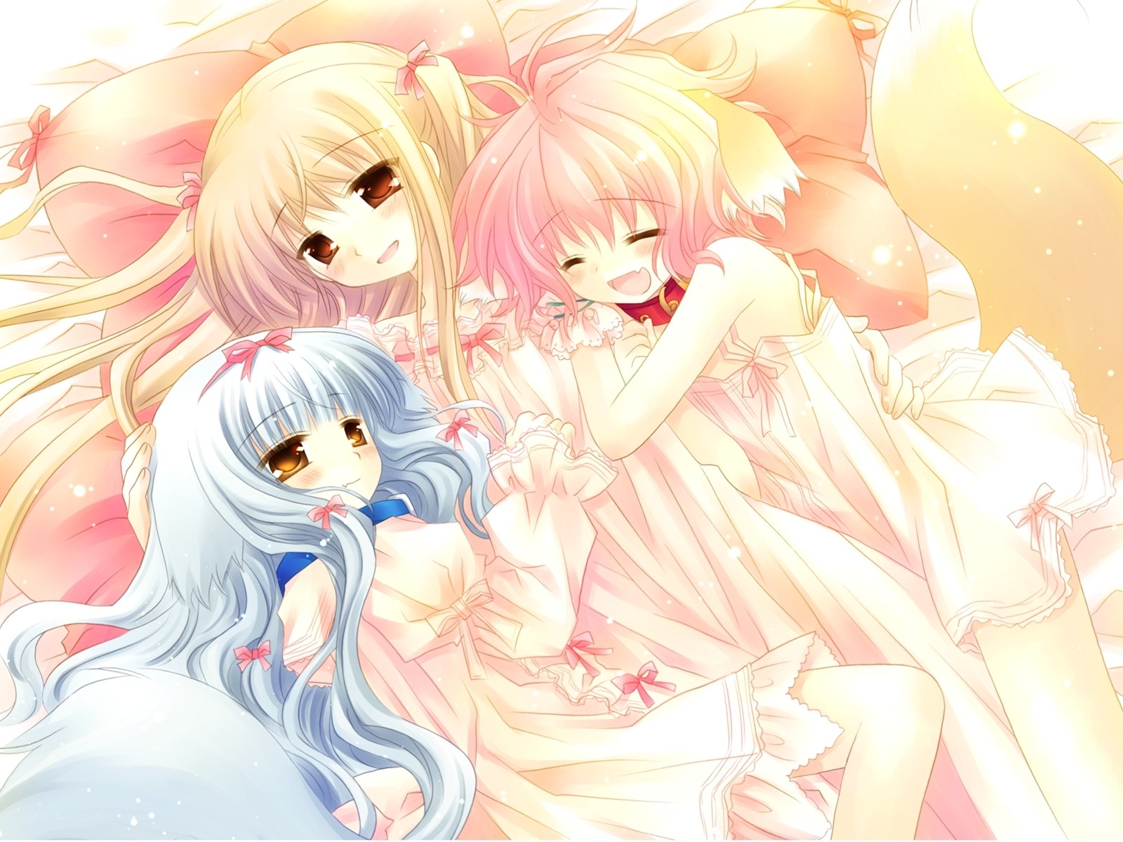 three girls in pajamas