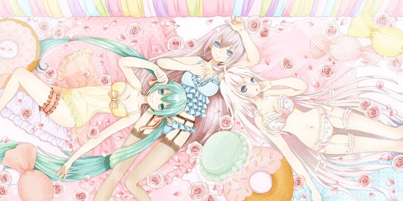 Three girls in pastel-themed illustration