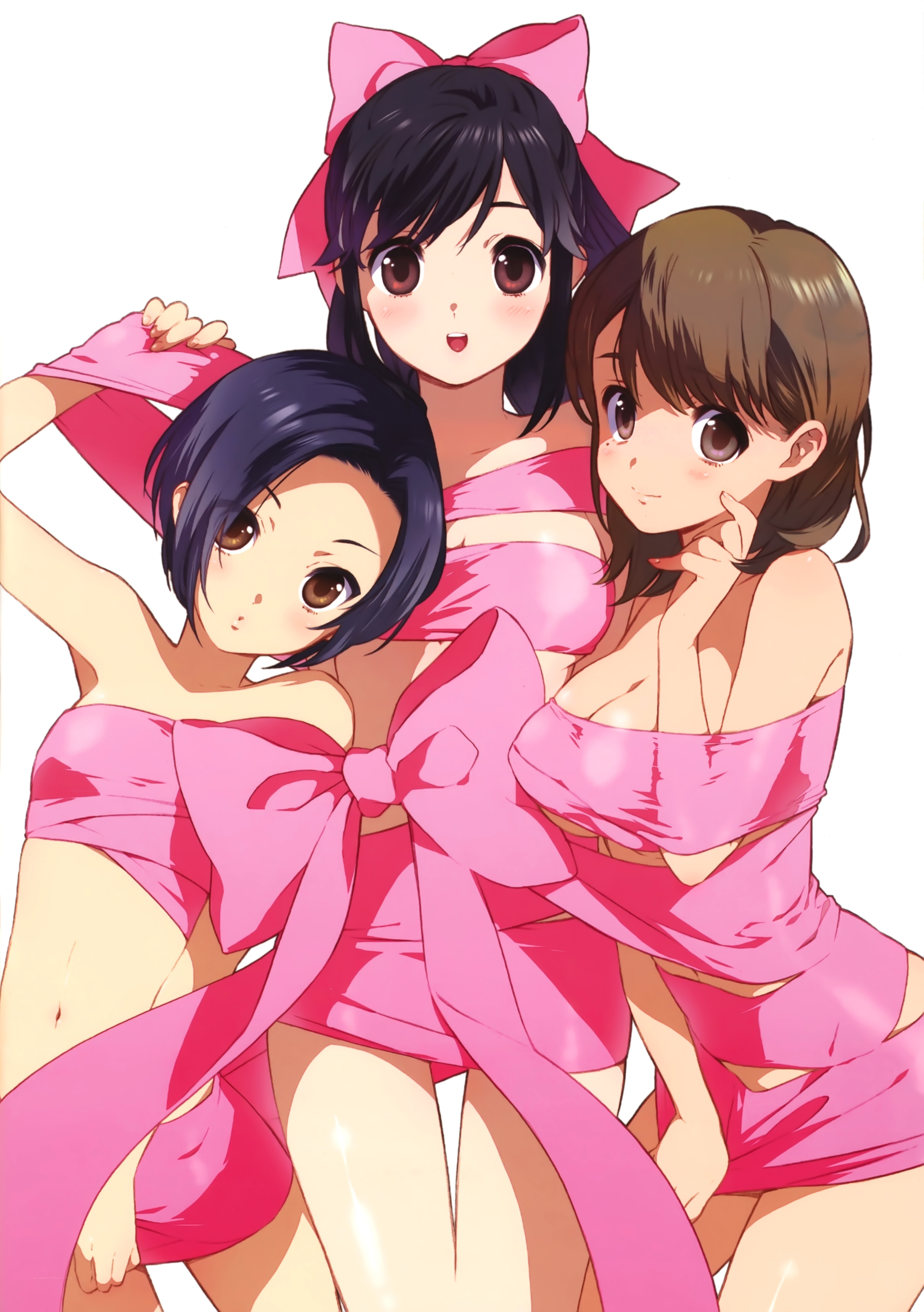 Three girls in pink outfits