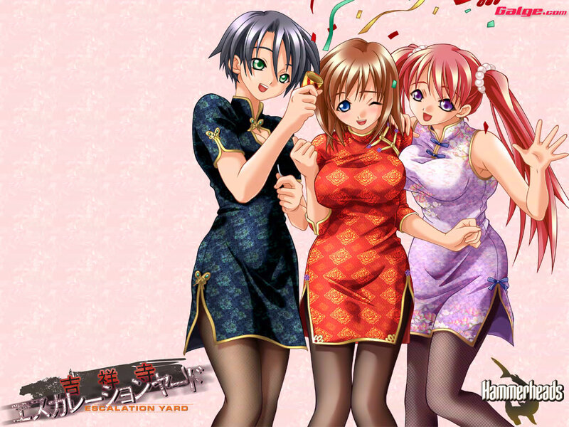 Three girls in qipao dresses