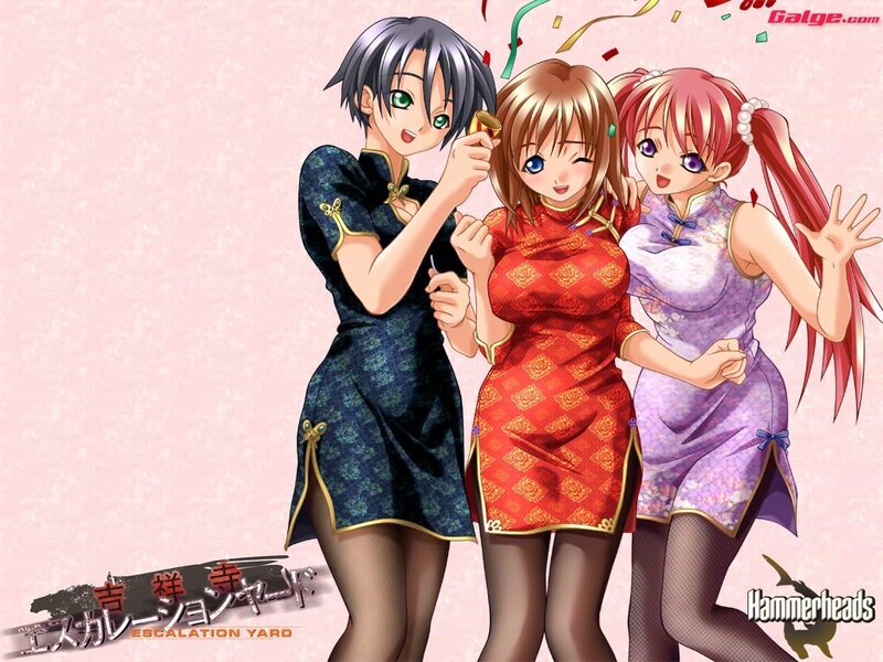three girls in qipao dresses