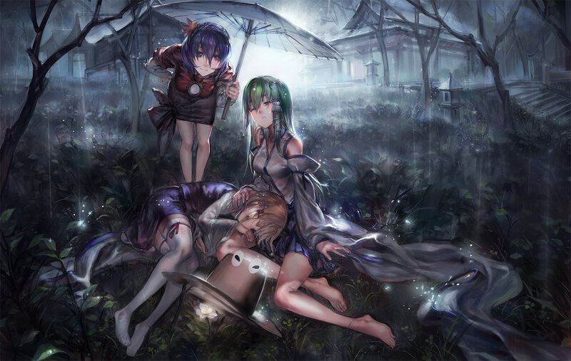Three Girls in Rain — Green