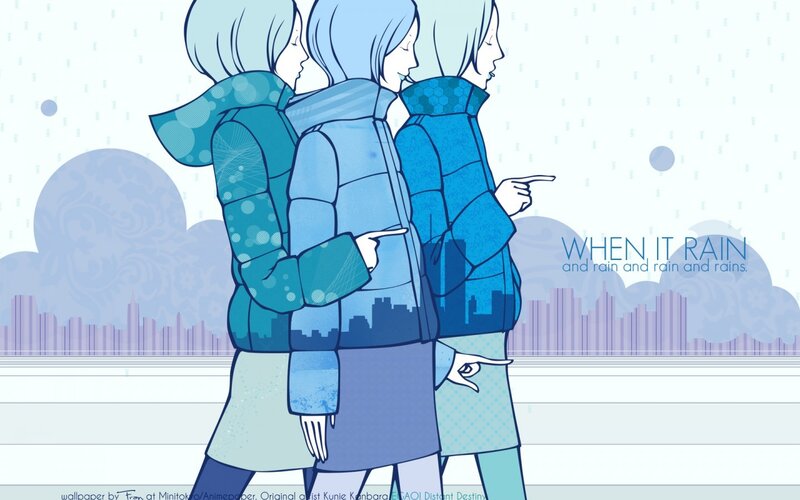 three girls in rain