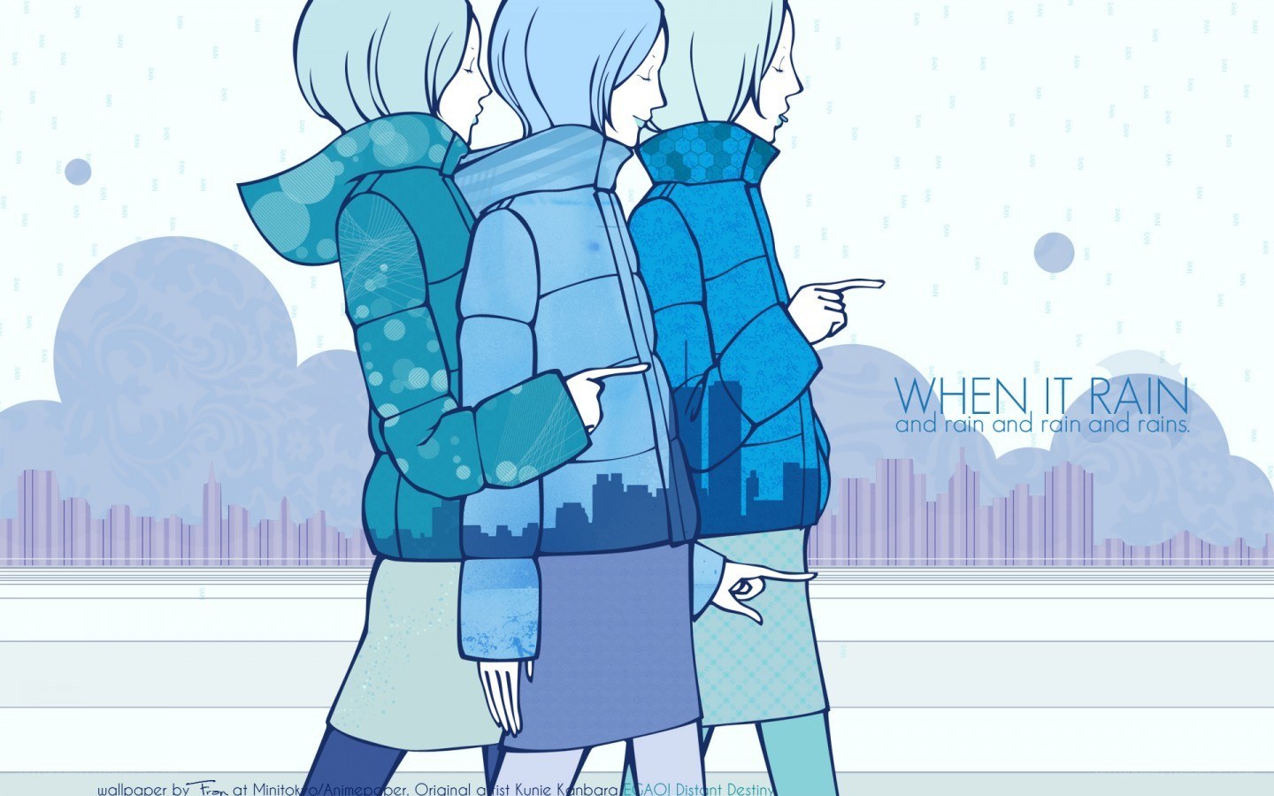 three girls in rain
