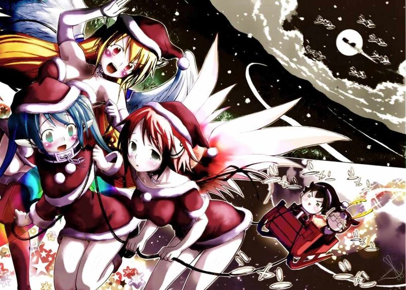 Three Girls in Santa Outfits — Red, Dramatic