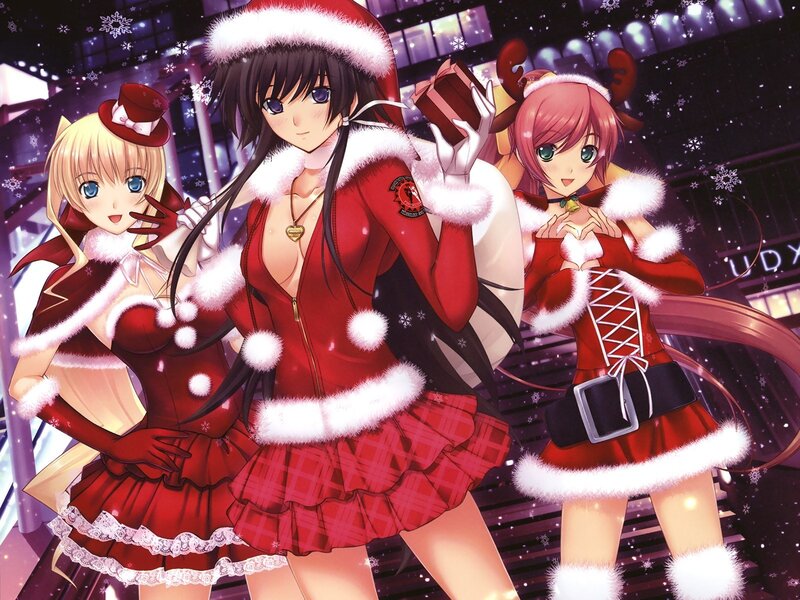 Three girls in Santa outfits