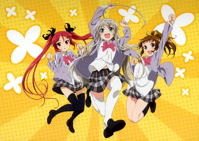 Three girls in school uniforms