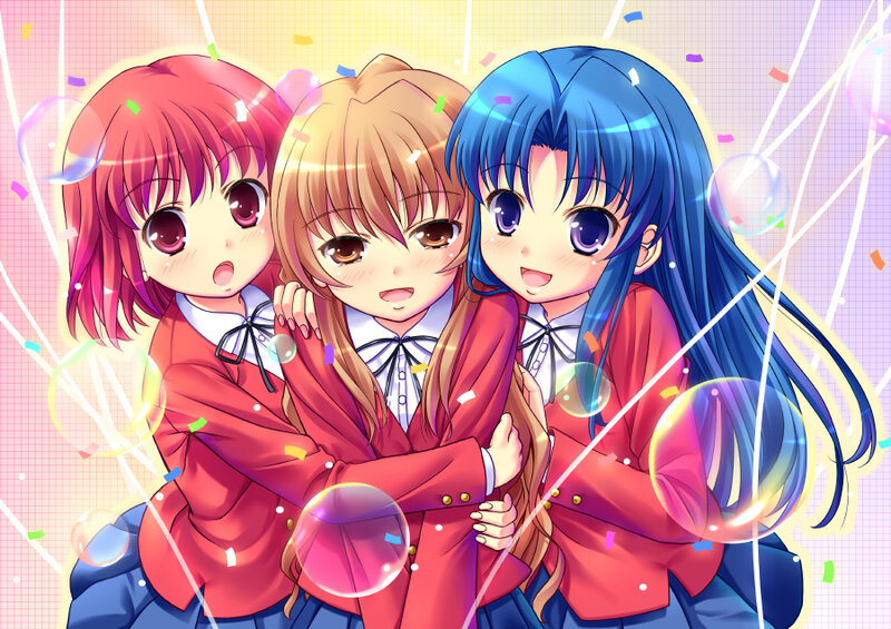 Three girls in school uniforms