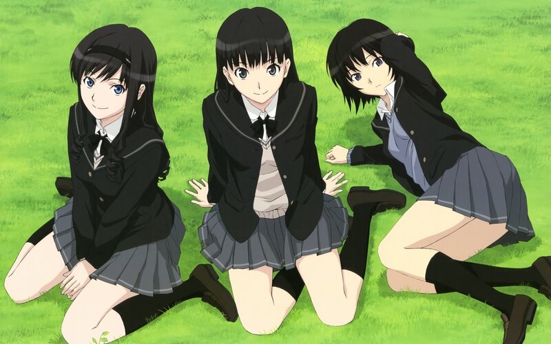 three girls in school uniforms