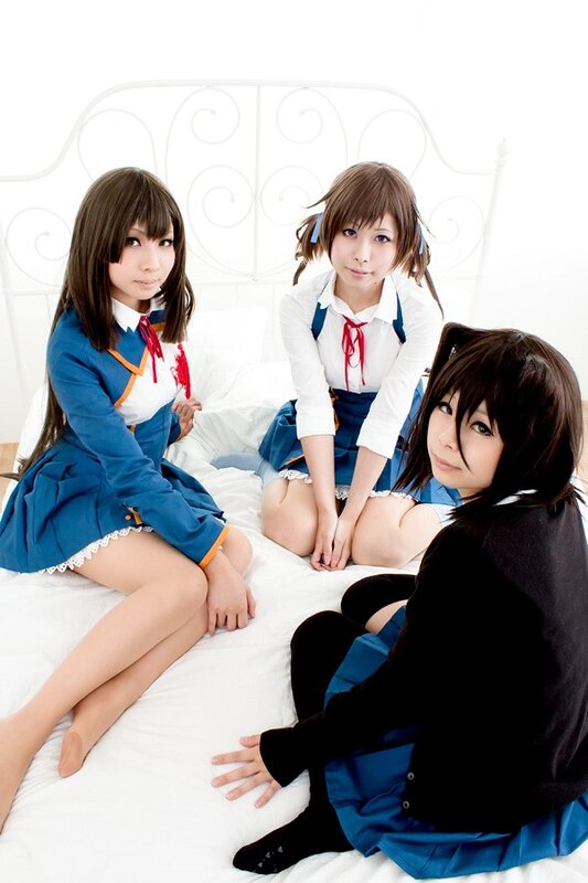three girls in school uniforms