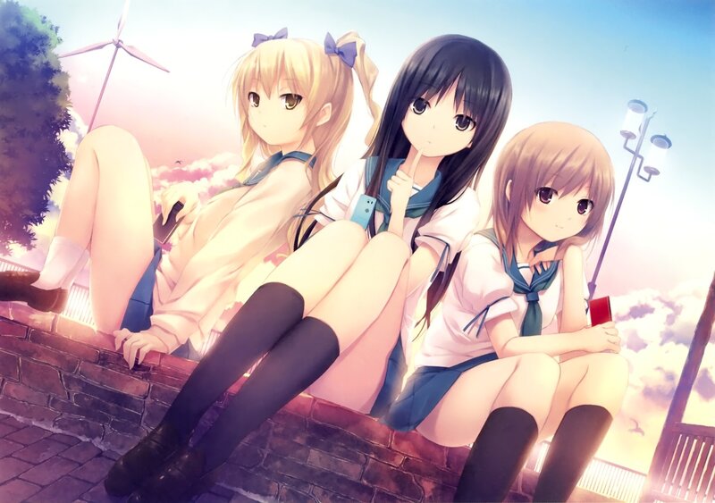 Three girls in school uniforms