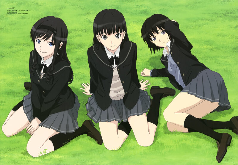 Three girls in school uniforms