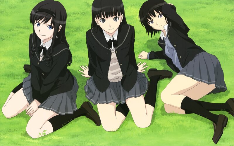 three girls in school uniforms