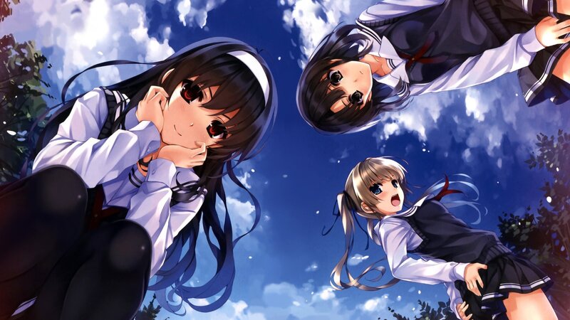 Three girls in school uniforms