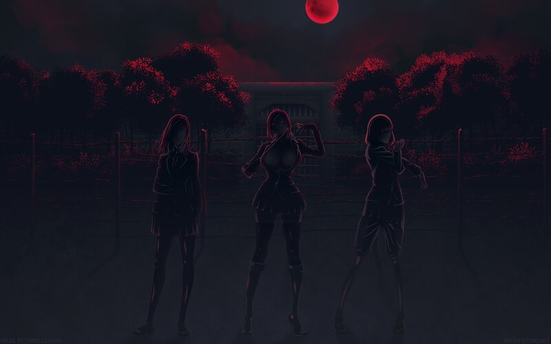 Three Girls in School Uniforms — Black, Dramatic