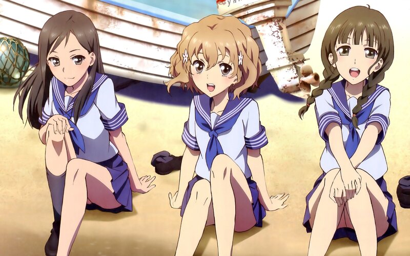 Three Girls in School Uniforms — Blue, Calm, Afternoon