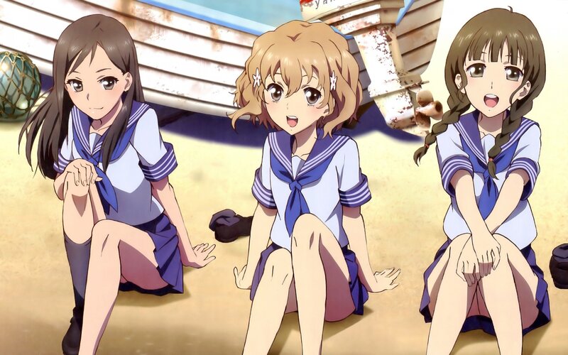 Three Girls in School Uniforms — Blue, Calm