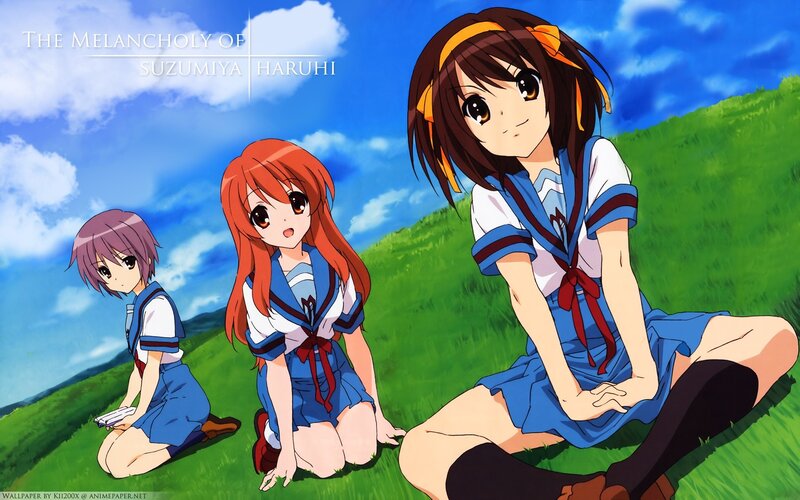 Three Girls in School Uniforms — Blue, Serene, Afternoon, Anime, School Uniform